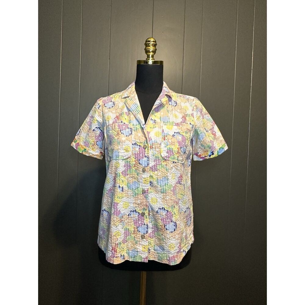 Urban Outfitters Jupiterโ Floral Stripe Seersucker Cropped Button Down XS